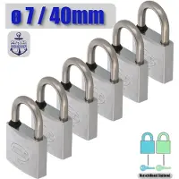 AMIG Hangslot met Sleutel RVS Ø7/40mm - Standaard Beugel Buiten 6 Stuks