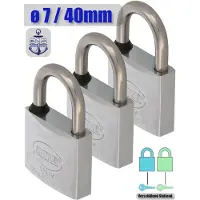 AMIG Hangslot met Sleutel RVS Ø7/40mm - Standaard Beugel Buiten 3 Stuks