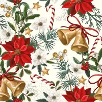 Decorata Party 40 Kerstmis Kerst Servetten - Kerstster - Klok - Candy Cane - Wit - Rood - Groen - Beige - 33 x 33 cm - 3-Laags - Decorata
