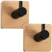 Orion Zelfklevende Haak Houten Metaal Zwart 4,5x4,5 cm 2 stuks - Haken - Handdoekhaak - Haakjes - Wandhaakjes - Ophanghaken