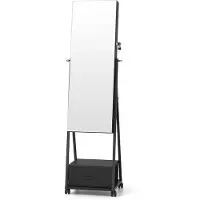 Costway Sieradenkast met led, spiegelkast, 360 graden draaibaar, met frameloze full-body spiegel, sieradenorganizer afsluitbaar, sieradenopslag (zwart)