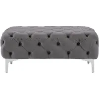 Vente-unique Chesterfield-poef van antracietgrijs velours EDWINA L 103 cm x H 44 cm x D 62 cm
