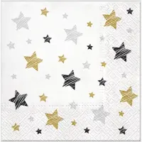JEAN Products 40 Servetten - Sterren - Wit - Zwart - Goudbruin - Zilvergrijs - 33 x 33 cm - 3-Laags - Premium Collection by Jean