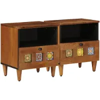 vidaXL Nachtkastje 2 st Bruin 40 x 33 x 46 cm Massief Mango Hout