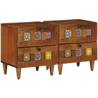 vidaXL Nachtkastje 2 st Bruin 40 x 33 x 46 cm Massief Mango Hout