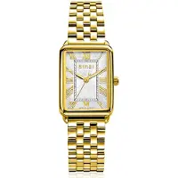 Zinzi Elegance bicolor horloge witte wijzerplaat en rechthoekige goudkleurige kast en geel vergulde stalen schakelband 28mm extra dun ZIW1907GB