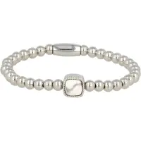 My Bendel - Zilverkleurige Elastische Bedelarmband met Howlite Edelsteen - Elastische Howlite Armband - Luxe Stainless Steel Design - met Luxe Cadeauverpakking | Sieraden Voor Dames | Maat M