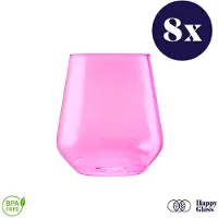 HappyGlass Lady Yoko - Set van 8 kunststof glazen - 40cl - Pretty pink - BPA-vrij Tritan
