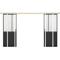 Vente-unique Dubbele schuifdeur in atelierstijl met klamplaagsysteem - Zwart MDF en gehard matglas - 2 x H205 x L63 cm - ARTISTO II
