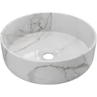 Vente-unique Ronde, keramische opzetwastafel met wit marmereffect - 36 cm - VIAMARBA