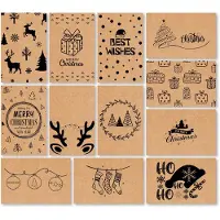 Giftmas Kerst Collectie – Wenskaarten & Kerstkaarten Set – 36 Groetenkaarten met 12 Designs – Inclusief Enveloppen en Stickers – Kraft Papier Kaartenset Voor Feestdagen - 20x15cm