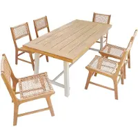 Sweeek - Tafel binnen/buiten acacia hout en metaal, 6 stoelen gevlochten hars