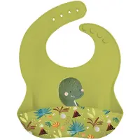SASSI JUNIOR - Slabbetje met opvangbakje van siliconen - dieren - Groen 30 x 22 cm