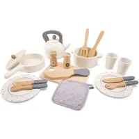 New Classic Toys Houten Servies en Pannenset voor Kinderen - 20-delige Speelset met Pannetjes, Servies en Bestek - Speelgoedkeuken Accessoires voor Kinderen - Rollenspel Keukenspeelgoed - Vanaf 2 Jaar