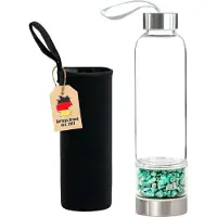 Intirilife waterfles met geneeskrachtige stenen en zwarte tas - turkoois - 400 ml - fles met edelstenen