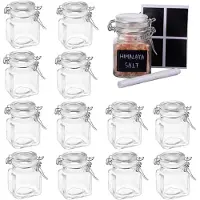 Oak & Steel – 12 Luchtdichte Glazen Kruidenpotjes met Deksel, Kleine Draadbeugelglas, 24 Etiketten en Krijtstiften (Vierkant, 100ml) - Stevig, Handig en Praktisch