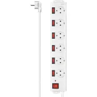 Hama Stekkerdoos met schakelaar - 6-voudig - 1,4m kabel - met overspanningsbeveiliging - Wit