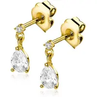 Zinzi 8mm Gold 14 krt gouden oorknoppen met een peervormige en ronde witte zirkonia ZGO514