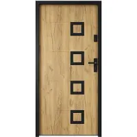 Vente-unique Voordeur van staal met inox L207 x L100 cm, eikeneffect - 55 cm dikte - Draait links open - TIFANA