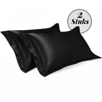Beauty Silk - Kussenslopen - 60x70 - 2 stuks - Glans Satijn - Zwart