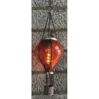 Impuls Decoratieve solarlamp luchtballon " met flame LED " - rood+geel+paars verticaal - kunststof - hangend model - hoogte 37 x dia 11 cm - Tuindecoratie - Tuinverlichting