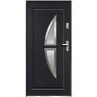 Vente-unique Deur van geglazuurd staal en inox H.207 x B.100 cm antraciet - 55 mm dikte - Draait rechts open - COVAS