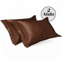 Beauty Silk - Kussenslopen - 60x70 - 2 stuks - Glans Satijn - Choco