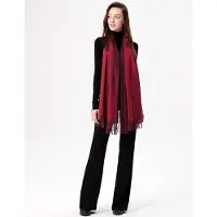 Karma Tweekleurige sjaal voor dames van katoenmix, zacht en wollig, stola met franjes voor herfst en winter, 200 x 70 cm ,Diep Rood en Bourgondi