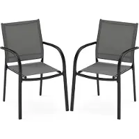 Costway Tuinstoelen, stapelbaar, set van 2, stapelstoelen van textiel en metalen frame, terrasstoelen met armleuningen, balkonstoelen, belastbaar tot 150 kg, 61 x 58 x 85 cm, grijs