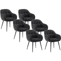Vente-unique Set van 6 stoelen met armleuningen van stof met textuur en metaal - Zwart - LASSANDRA