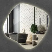 Wallfluent LED Spiegel - Spiegels Woonkamer - 67,6 cm x 67 cm - Neutraal Wit 4000K - Organisch Gevormde LED Spiegel - Spiegel Wand - Grote Spiegel - LED Badkamerspiegel - Verlichte Spiegel