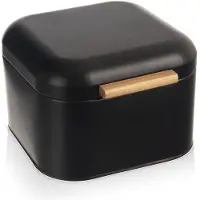 Orion - Metalen Broodtrommel - Zwart - 21,5x20x14,5 cm - Bamboe Handgreep
