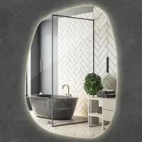Wallfluent LED Spiegel - Spiegel Wand - 78,5 cm x 57 cm - Neutraal Wit 4000K - Toiletspiegel - Organische Spiegel Met LED Verlichting - Scandinavische Decoratie - LED Badkamerspiegel - LED Verlichting