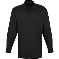 Premier Heren Lange Mouw Piloot Werk Shirt (Zwart)