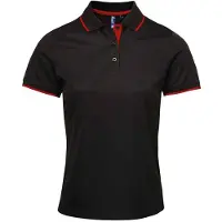 Premier Dames/Dames Coolchecker Contrast Piqué Poloshirt (Zwart/Rood)