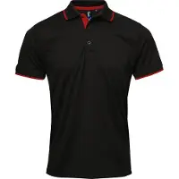 Premier Heren Coolchecker Contrast Pique Poloshirt (Zwart/Rood)