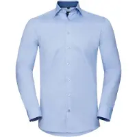Russell athletic Russell Heren Formeel Overhemd met Contrast Visgraatsteek Getailleerde Lange Mouwen (Lichtblauw/Middenblauw/Bright Navy)