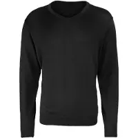 Premier Heren Gebreid Katoen Acryl V Hals Sweatshirt (Zwart)