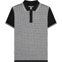 Lambretta Heren SS24 Houndstooth Poloshirt (Zwart, Wit)