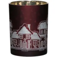 Mars & More Theelichthouder - huizen - rood - medium - 12cm - Waxinelicht