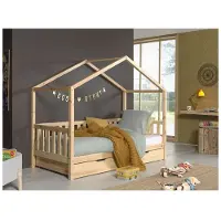 Vipack Deze dallas combinatie in natuur bestaat uit een huisbed met hekje (90 x 200 cm) en rolbed.