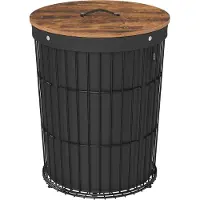 Songmics - Wasmand met deksel - ronde - 95 liter - hoogte 61 cm - zwart