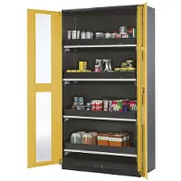 ASECOS Chemicaliënkast, Vleugeldeur met glasplaat, 4 uittrekbare bakken, 1055x520x1950 mm, veiligheid: