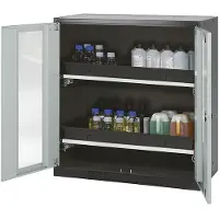 ASECOS Chemicaliënkast, Vleugeldeur met glasplaat, 2 uittrekbare bakken, 1055x520x1105 mm, lichtgrijs