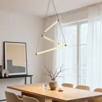 LumenXL Design hanglamp Noqta met 3 lichtstaven in goud messing – triac dimbaar