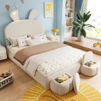 OKWISH Linnen gestoffeerd bed 140x190 cm – Modern Europees design – Opbergruimte – Siernieten