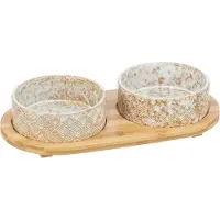 Trixie set voerbak/waterbak keramiek/bamboe wit/natuur 2x300 ml 30x6x15 cm