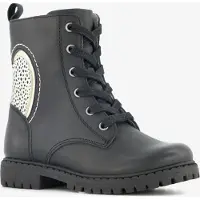 Stap leren meisjes veterboots met hartje zwart maat 23
