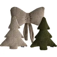 Beliani WINTERLAND - Sierkussen set van 3 - Taupe/Donkergroen - Bouclé