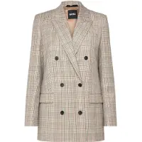 BOSS Regular-fit blazer van geruite wol met stretch